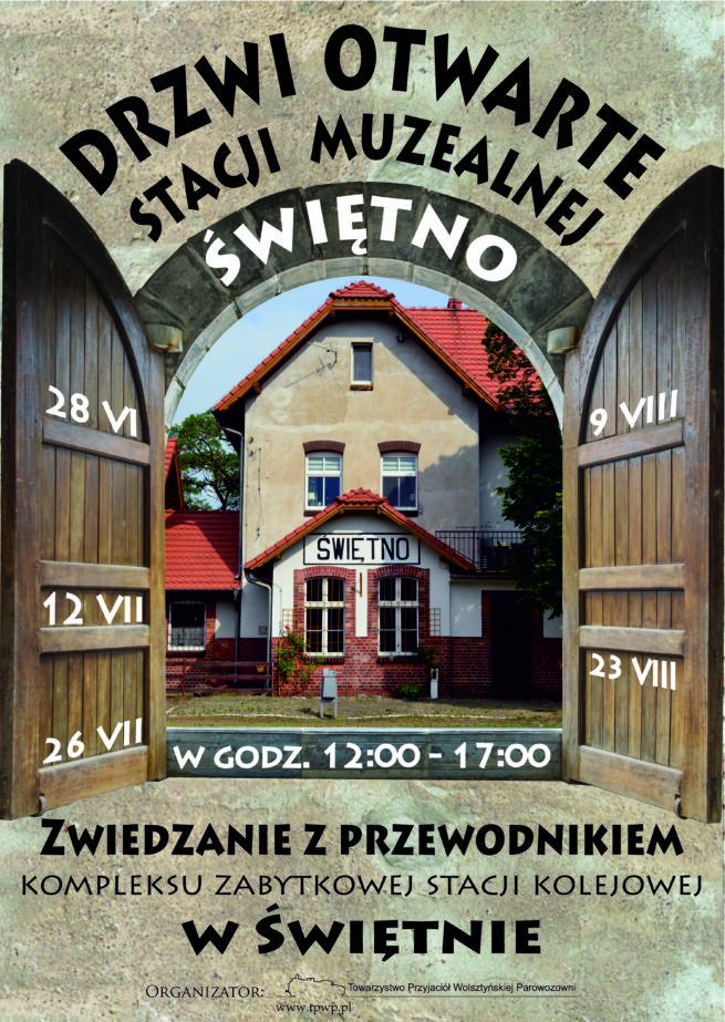 Plakat reklamujący „Drzwi Otwarte Stacji Muzealnej Świętno” – edycja 2025