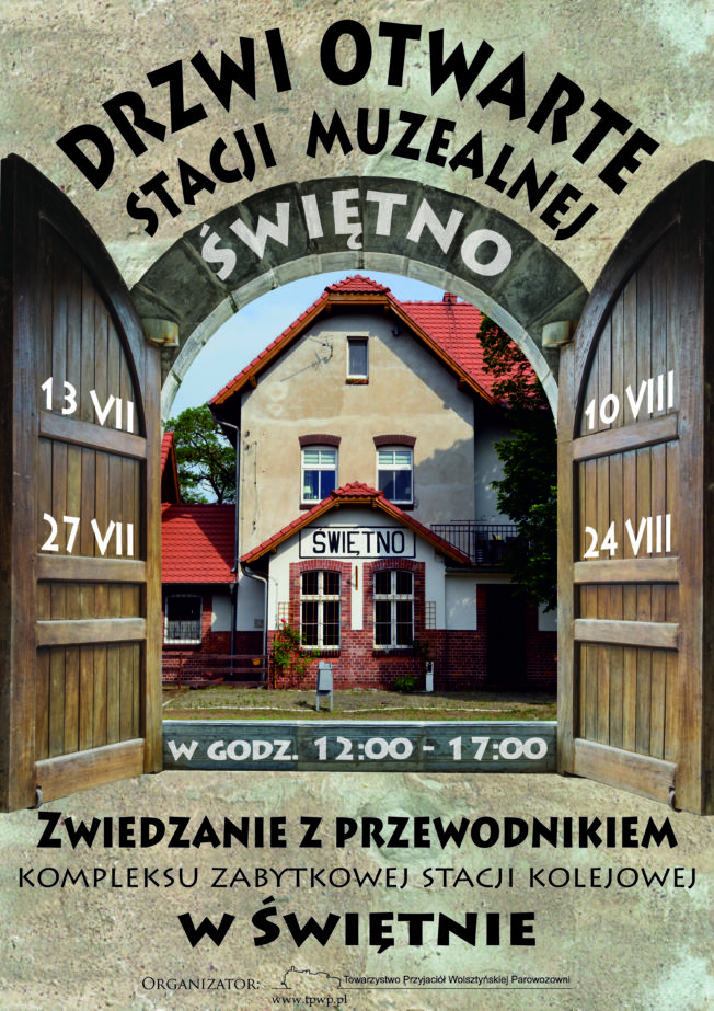 Plakat reklamujący „Drzwi Otwarte Stacji Muzealnej Świętno” – edycja 2024